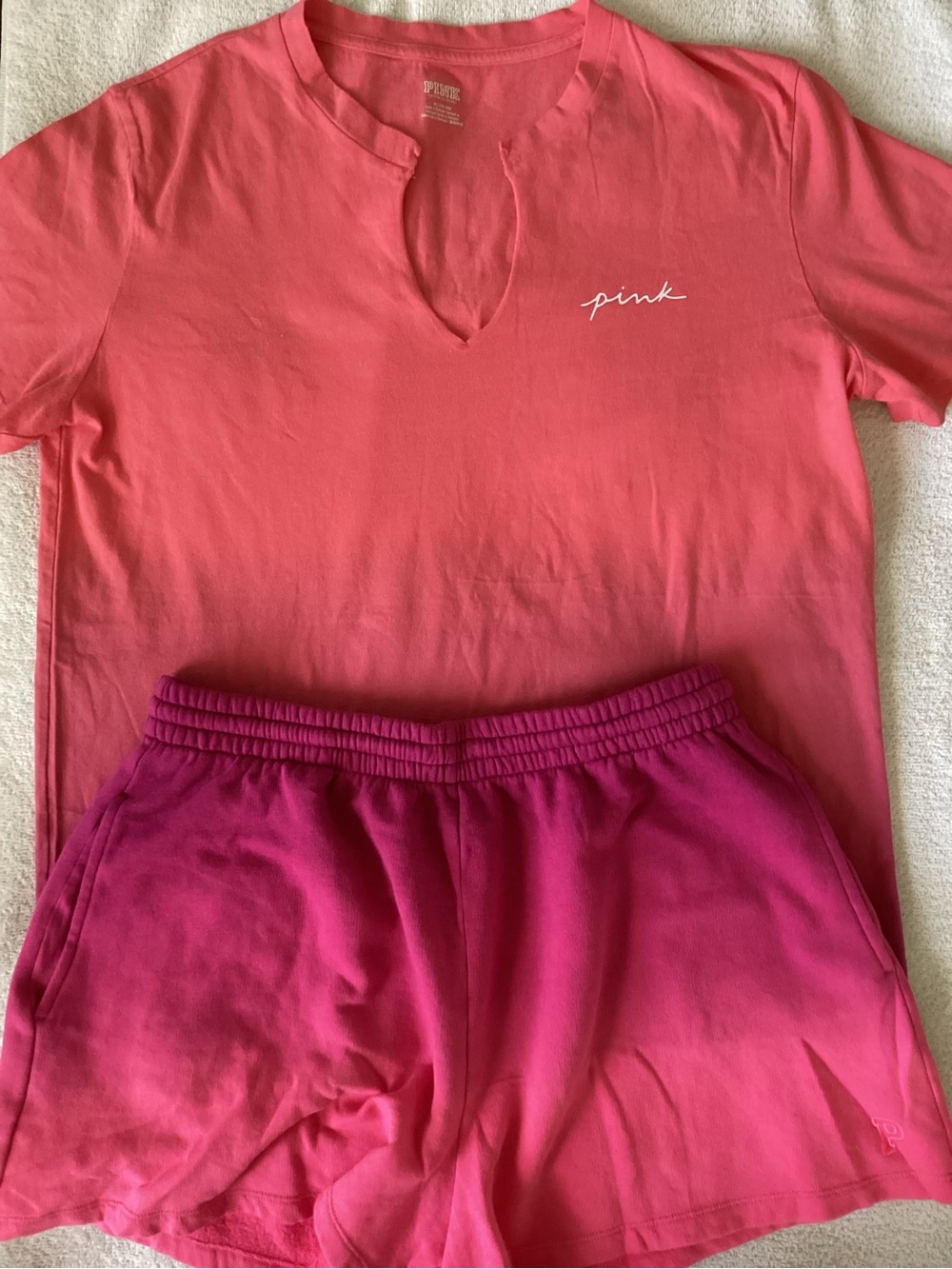 Victoria’s Secret PINK Ombré Live in the Sunshine Shirt Dip Dye Campus Shorts L